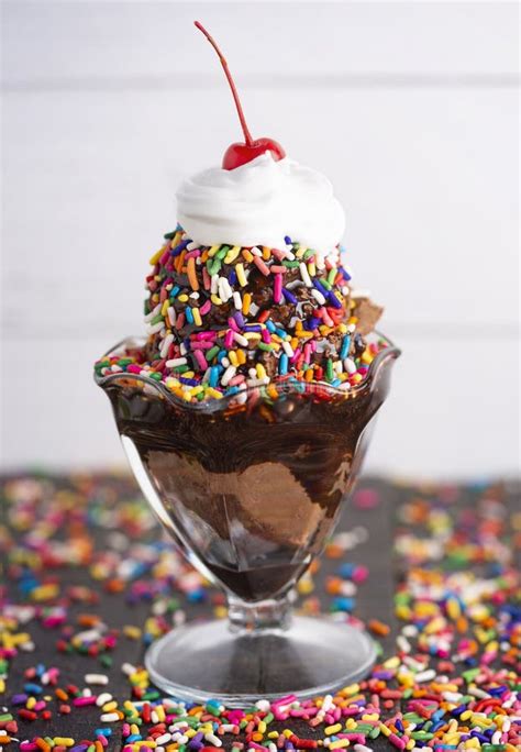 Chocolate Ice Cream Sundae with Chocolate Syrup and Rainbow Sprinkles ...