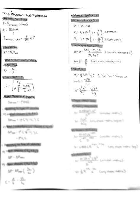 SOLUTION: Fluid mechanics and hydraulics formulas - Studypool