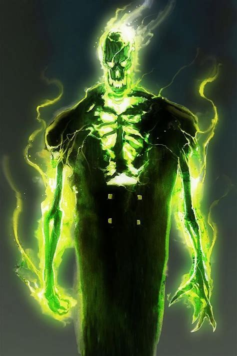 a green man with flames around his body and hands on his hips, standing ...