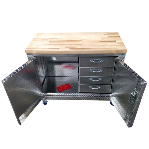 Rolling Garage Workbench - Storage Cabinet - 4 Ft - Diamond Plate Alum | GarageTeam