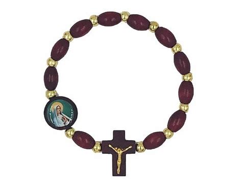 Immaculate Heart of Mary Wood Rosary Bracelet with Cross