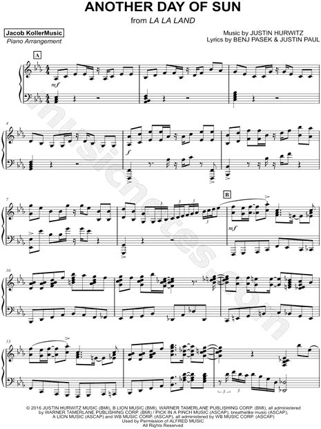 Jacob Koller "Another Day of Sun" Sheet Music (Piano Solo) in Eb Major - Download & Print - SKU ...