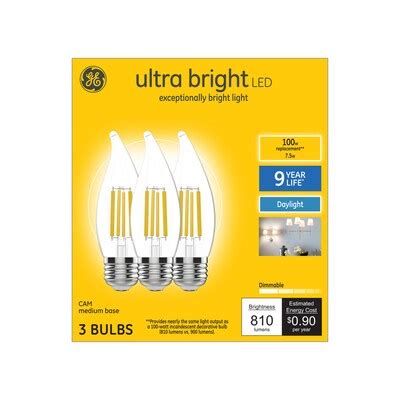 GE Ultra Bright LED 100-Watt EQ CA12 Daylight Dimmable Decorative Light Bulb (3-Pack) at Lowes.com