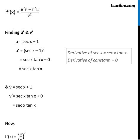 Misc 18 - Find derivative: sec x - 1 / sec x + 1 - CBSE - Derivatives