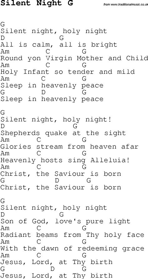 Christmas Carol/Song lyrics with chords for Silent Night G