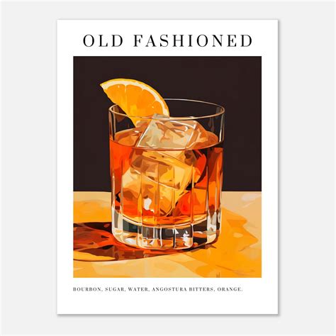 Old Fashioned Cocktail Poster Vintage Delights, Cocktail Prints, Cocktail Print, Wine Print ...