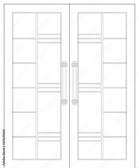 An Image of timber decorative door double leaves in 2D Architectural ...