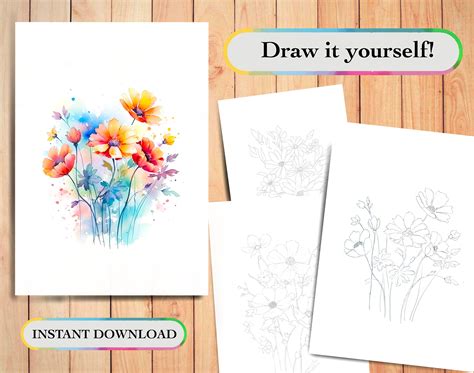 Watercolor Flowers Coloring Page Book for Adults and - Etsy