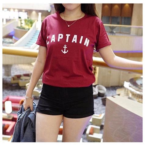 PRODUK VIRAL KaosBro - Kaos Cewek / T-Shirt Wanita / Tumblr Tee Captain - Merah Marun ~ Toko ...