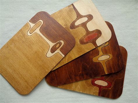 Mid century modern Wood Placemats, Handmade Wood Tablemat, Mid century modern Table mat, Wood ...