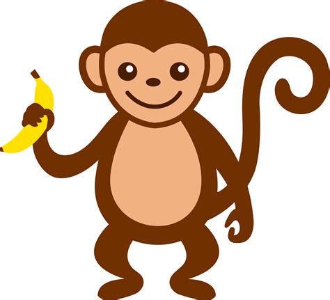 Cute Monkey With Banana - Free Clip Art