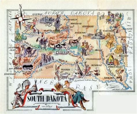 Detailed tourist illustrated map of South Dakota state | South Dakota ...