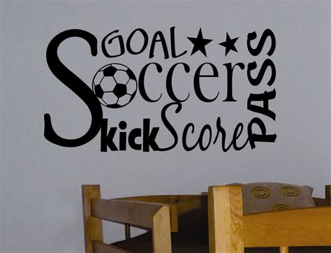 Soccer Word Collage Decal, Soccer Wall Quote, Sports Themed Decoration, Soccer Ball Decal, Vinyl ...