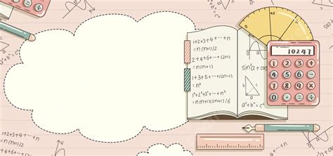 Cute Hand Drawn Style Mathematics Education Pink Stripes Background, Ruler, Notebook, Eraser ...