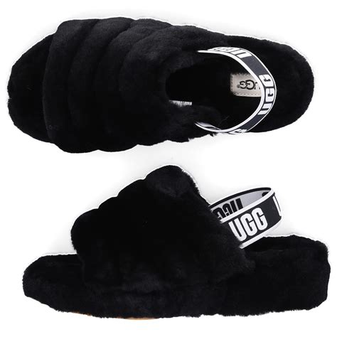 UGG Fur Slippers Yeah Slide in Black - Lyst