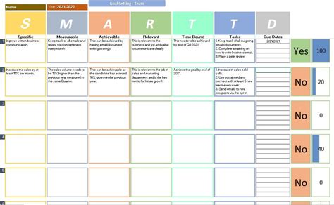 SMART Goal Template Instant Download Excel Printable Editable ...