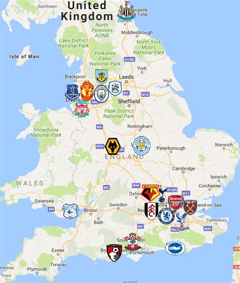 2018 Premier League Map | Premier league logo, Premier league teams, Premier league soccer