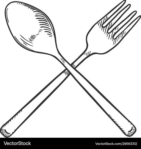 Sketch crossed cutlery fork and spoon Royalty Free Vector