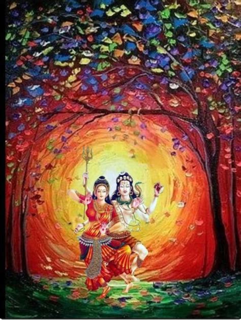 Lord Shiva And Parvati In Dance Handpainted Painting on Canvas (Without ...