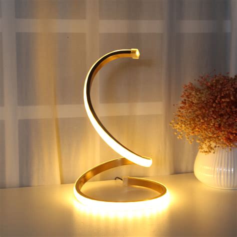LED Gold Spiral Desk Lamp USB 2 Light Color Height Adjustable Living ...