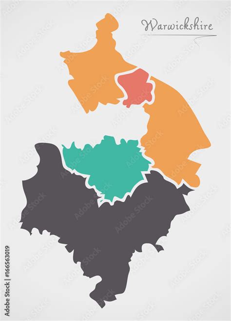 Warwickshire England Map with states and modern round shapes Stock ...