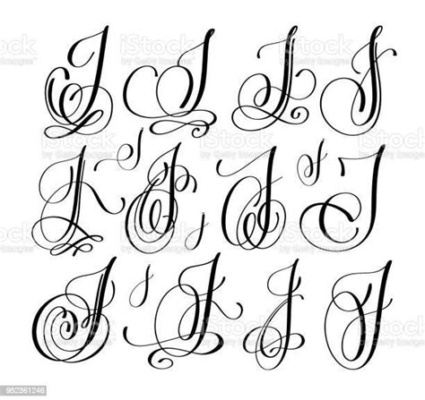 calligraphy lettering script font J set, hand written signature ...