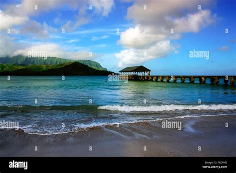 Pier at the beach in Hanalei Bay, Kauai Stock Photo - Alamy