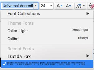 First i downloaded the Universal Accreditation font onto my mac, and ...