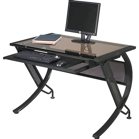 OSP Designs Horizon Glass Top Computer Desk, Black Frame at Staples