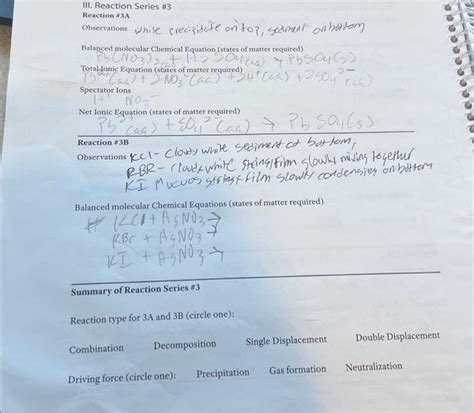 Solved III. Reaction Series #3 Reaction #3A Observations | Chegg.com