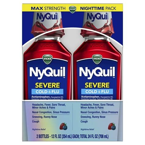 Vicks Nyquil Severe Liquid Cold & Flu Relief, Berry, 12 oz, 2 ct - Walmart.com - Walmart.com