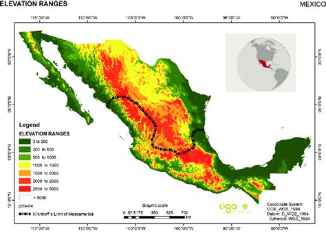 Map of elevation ranges in Mexico. Source: Adapted from CONABIO 28 and... | Download Scientific ...