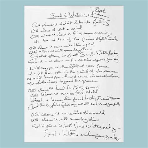 Song Lyrics Hand Written by Beth – Beth Nielsen Chapman