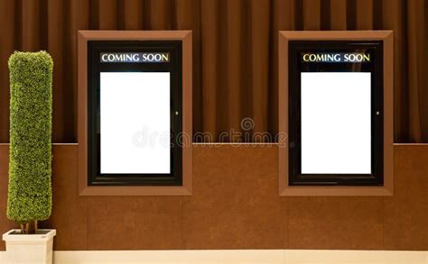 Empty Isolated Cinema Poster Panel on the Wall of Theater Walkway, White Blank Mockup Movie ...