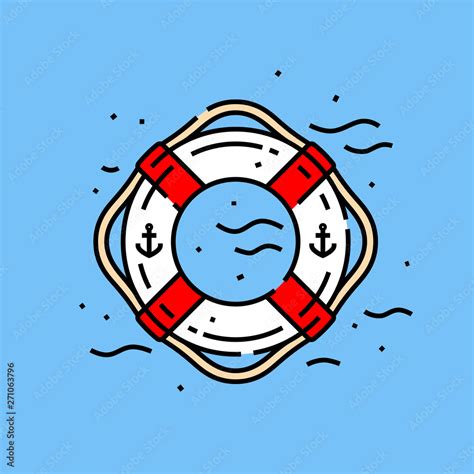 Lifebuoy ring line icon. Life saver sea and beach rescue float graphic ...