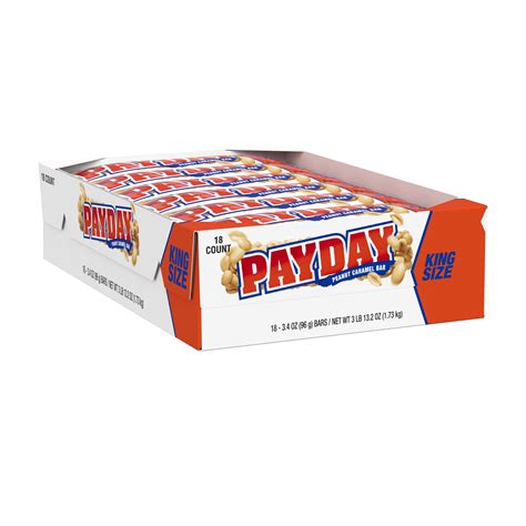 Payday, Peanuts and Caramel King Size Candy Bar Box, 3.4 Oz., 18 Ct ...