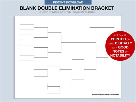 Blank Tournament Bracket, Printable, Fillable PDF, Double Elimination ...