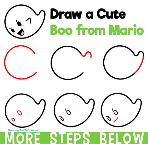 How to Draw Boo from Super Mario Bros (Kawaii / Chibi Style) – Step-by-Step Drawing Tutorial for ...