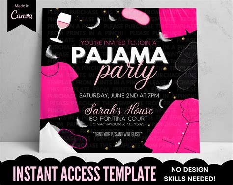 Adult Pajama Party Black/pink Invitation Template Girls | ubicaciondepersonas.cdmx.gob.mx