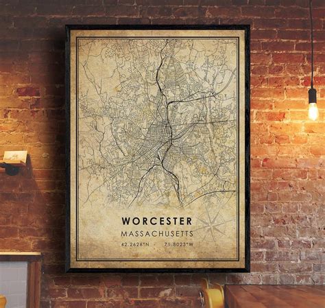 Worcester Map Print Worcester Map Massachusetts Map Art Worcester City ...