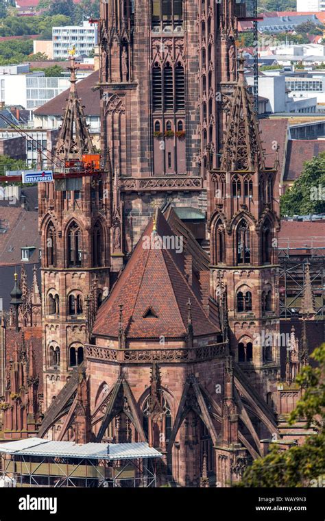 Freiburg im Breisgau, old town, church tower of the Freiburg cathedral ...