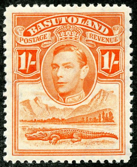 Basutoland 1938 Scott 25 1/- red orange "George VI, Nile Crocodile and ...