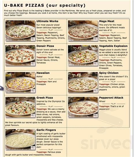 Menu - Saint John NB's Pizza Shack | Sirved