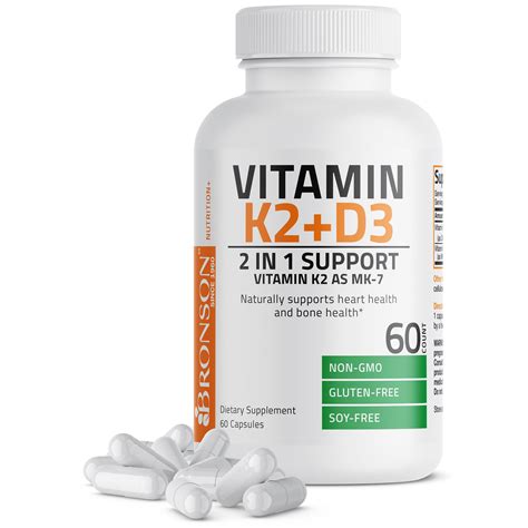 Vitamin K2 (MK7) with D3 Supplement Bone and Heart Health Non GMO ...