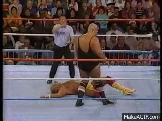 WWF Hulk Hogan vs. King Kong Bundy (w/Andre the Giant) 2/2 on Make a GIF