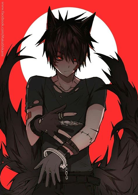 an anime character with black hair holding his hands in front of a red background and the moon