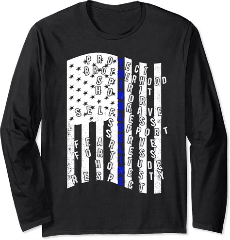 Amazon.com: Police Officer with the American Flag - Thin blue line Long Sleeve T-Shirt ...