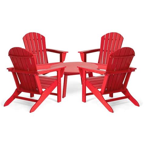 Glitzhome 4-Piece Outdoor Patio Red HDPE Plastic Adirondack Chair and ...