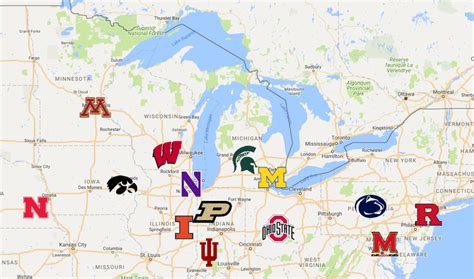 Big Ten Map | Teams - Sport League Maps : Maps of Sports Leagues