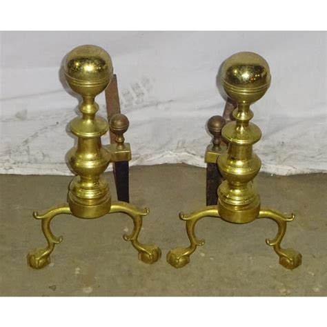 Antique Colonel Brass Fireplace Andirons - A Pair | Chairish